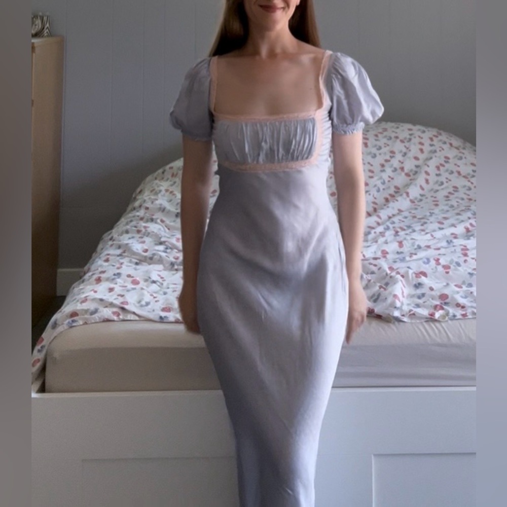 Rumored baby blue  Puff-Sleeve Maxi  Dress